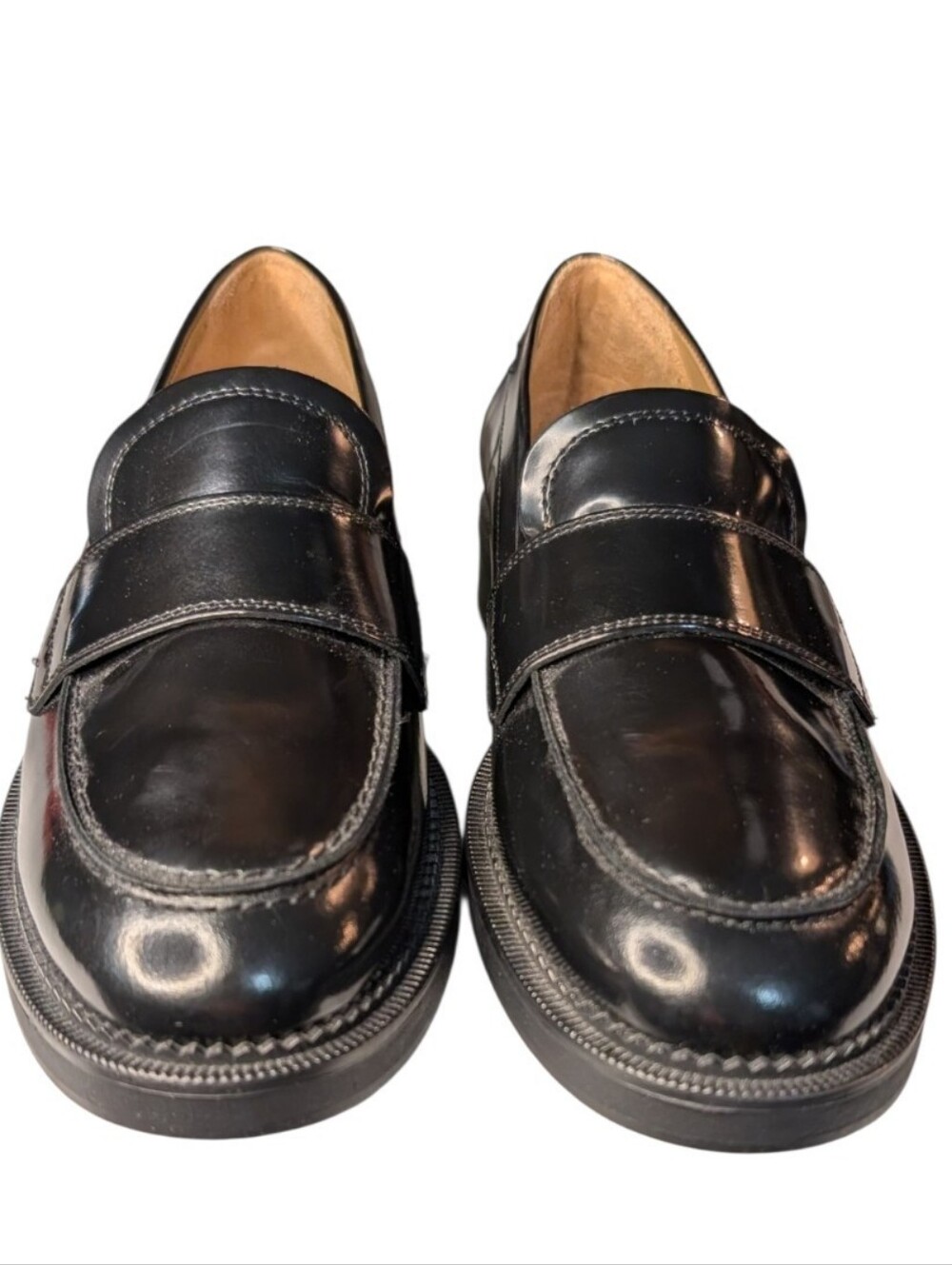 & Other Stories Chunky Patent Leather Penny Loafers Glossy Black Lug Sole 8 US